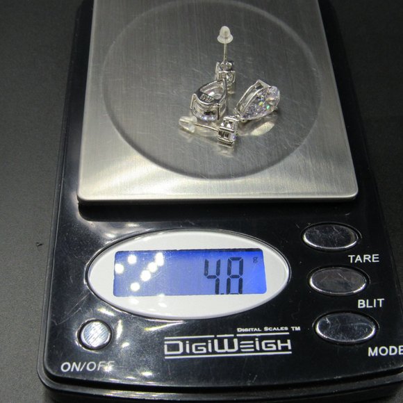 Sterling Pear & Round Cubic Zirconia Earrings - Picture 8 of 8